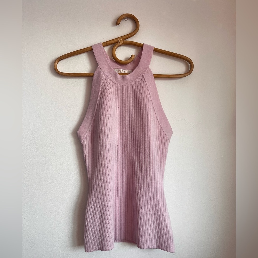 WAYF Pink Ribbed Round Neck Tank